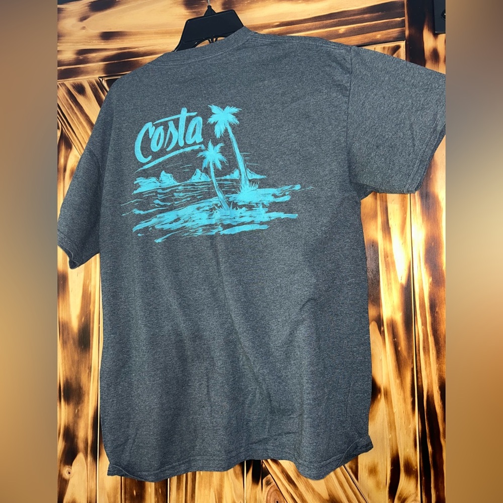 Costa Charcoal Tee with Aqua Graphic